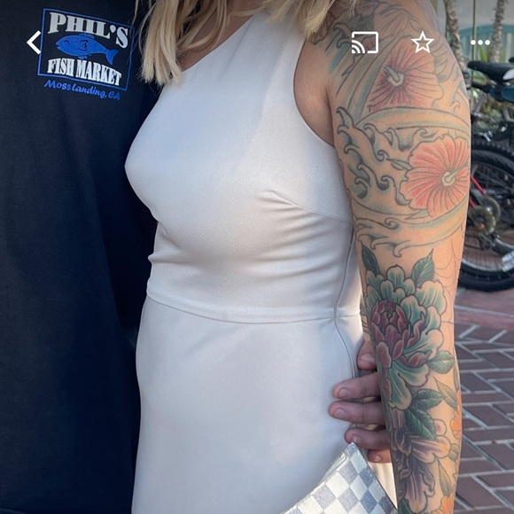 BHLDN Dylan one shoulder satin side slit gown champagne - Picture 4 of 8